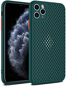 Heat Dissipation Phone Case, New Breathable Hollow Cellular Hole Heat Dissipation Case Full Back Camera Lens Protection Ultra Slim TPU Case Cover (Dark Green,iPhone 11 Pro)