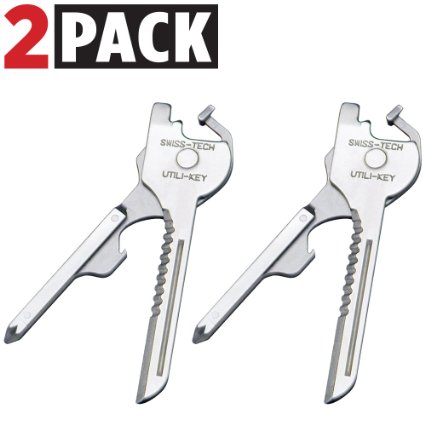 Swiss Tech ST66676M2 Utility Key Multitools (6-in-1) for Keychain for Auto, Camping, Hardware - 2 Pack, Polished Stainless Steel