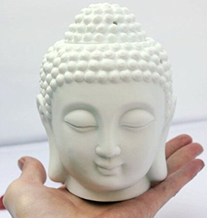 Glomarts Buddha Head Candle ceramic aromatherapy furnace- Essential Oil Burner-Candle Aroma Lamp For Home Decoration-With One Free Smokeless Candle (white)