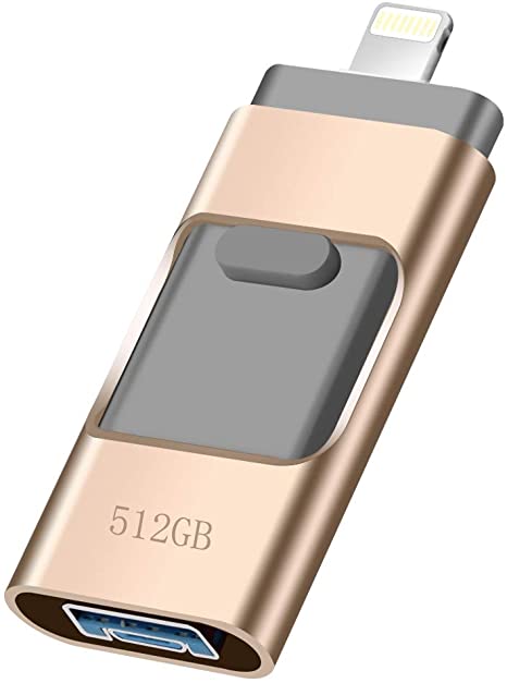 USB Flash Drive for iPhone_ LUNANI iPhone Flash Drive 512GB photostick Mobile for iPhone USB 3.0 iPhone External Storage,Android,PC Photo iPhone Picture Stick(Gold)