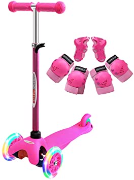 ChromeWheels Scooter for Kids, Deluxe 3 Wheel Scooter for Toddlers 4 Adjustable Height Glider with Kick Scooters, Lean to Steer with LED Flashing Light for Ages 3-6 Girls Boys