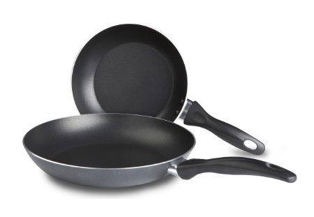 T-fal A857S2 Specialty Nonstick Omelette Pan 8-Inch and 10-Inch Dishwasher Safe PFOA Free Fry Pan / Saute Pan Cookware Set, 2-Piece, Gray