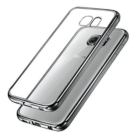 Samsung Galaxy S7 Bumper Case , Ubegood Ultra-Thin [Drop Protection]Shock Resistant [Metal Electroplating Technology] Soft Gel TPU Bumper Case for Samsung Galaxy S7 Case cover - Silver Black