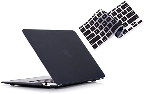 RUBAN MacBook Air 13 inch Case 2020 2019 2018 Release A2179 A1932 - Protective Snap On Hard Shell Cover and Keyboard Cover for New Version MacBook Air 13 with Retina Display with Touch ID, Black