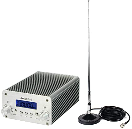 Retekess Transmitter Long Range Wireless Broadcast Stereo Station 8 Level RF Power Adjustable Support AUX Input USB for Church(Silver)