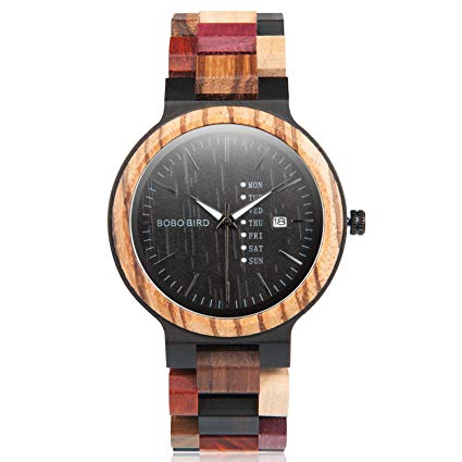 Colorful Wood Watches for Men Women Handmade Analog Week Date Display Causal Wrist Watches with Luminous Pointer