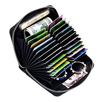 Boshiho RFID Blocking 24 Slot Credit Card Holder Wallet Real Leather Multi Card Organizer Wallet with Zipper