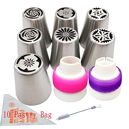 Russian Icing Piping Nozzles Frosting Flower piping nozzles decorations tools set and bag for cupcake 7 Pcs/set, Aixin Stainless Steel Large Size Russian Piping tips(7set-No.6)