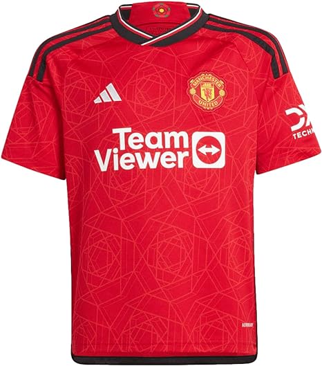 adidas Youth Soccer Manchester United 23/24 Home Jersey - Moisture-Wicking AEROREADY Fabric, Geometric Design