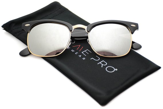 WearMe Pro - Clubmaster Style Sunglasses Retro Mirror Lens Sunglasses