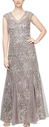 Alex Evenings Women's Long Fit and Flare Dress Godet Detail (Petite and Regular)