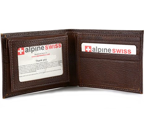 Alpine Swiss Men's Leather Bifold Wallet Removable Flip Up ID Window