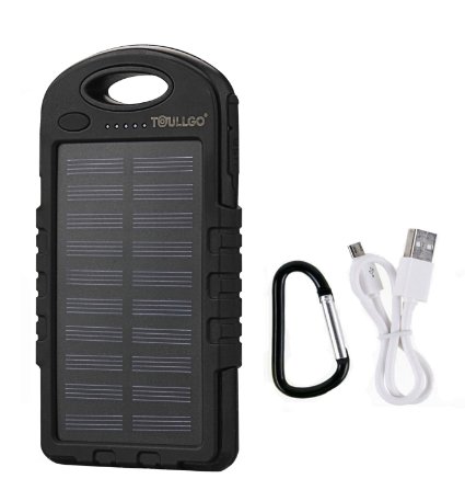 Solar Charger 10000mAh Portable Solar Power Bank Charger ToullGo® Solar Battery Charger Battery Backup with Flashlight for Cell Phone iPhone 6 6s Plus Samsung S5 S6 S7 Note 4 5 (Black)