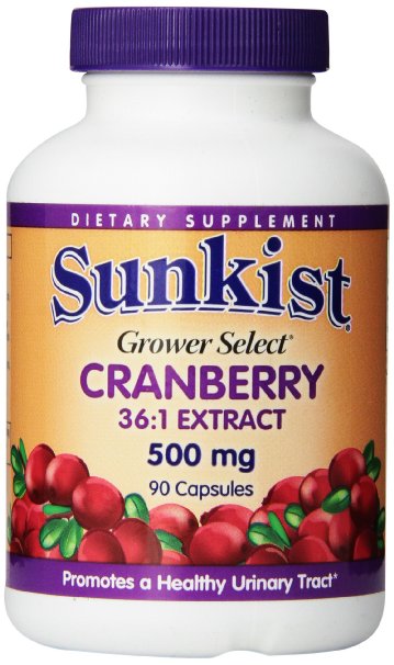 Sunkist Grower Select Cranberry Capsules, 500 mg, 90 Count Bottle