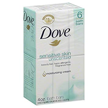 Dove Bath Bars, Sensitive Skin, Unscented 6-4 oz (113 g) bars [24 oz (1.5 lb) 678 g]