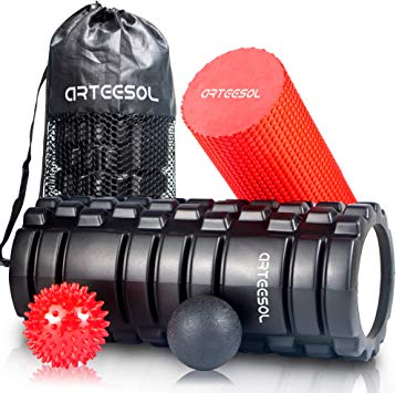 arteesol Foam roller, Trigger Point Foam Roller Massage for Painful Tight Muscles Sports Fitness Muscle Relaxation Smooth Roller 2-in-1 Combo Release Pain Tight Leg Back and Body Relief Four-Piece Set