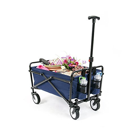 YSC Wagon Garden Folding Utility Shopping Cart,Beach Red (Navy Blue)