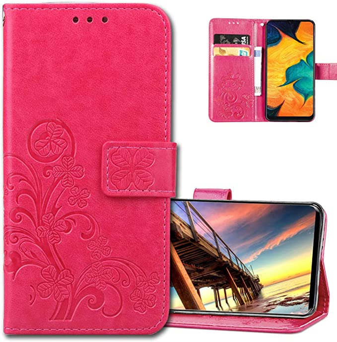 Moto G7 Wallet Case Leather COTDINFORCA Premium PU Embossed Design Magnetic Closure Protective Cover with Card Slots Case for Motorola Moto G7. Luck Clover Rose