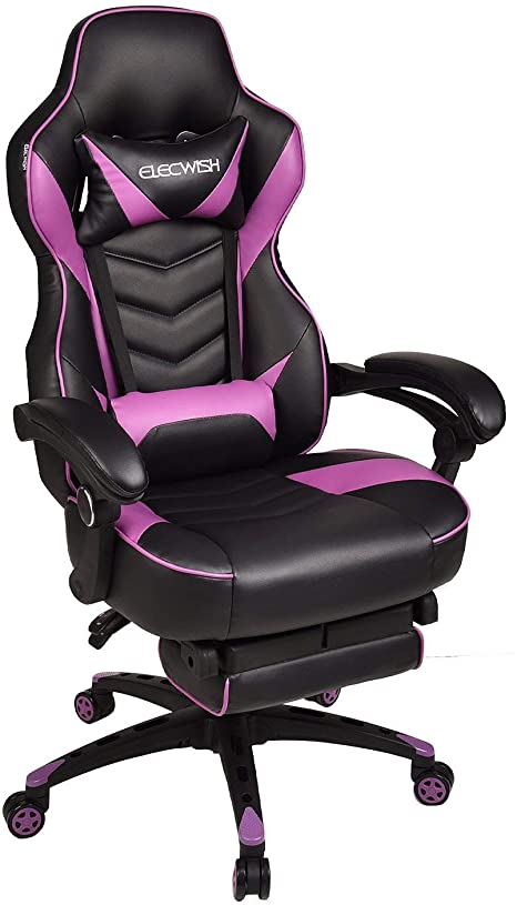 Gaming Chair with Footrest Computer Desk Chair Ergonomic High Back PU Leather Racing Gaming Chair Office Home with Headrest Lumbar Pillow(Purple)