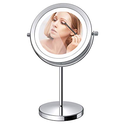 LED Makeup Mirror, 7 Inch Lighted Vanity Swivel Mirror 1x/10x Magnifying Double Sided Mirror With Stand Battery Operated