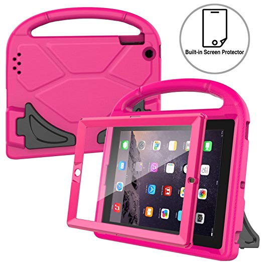 AVAWO Kids Case Built-in Screen Protector for iPad 2 3 4 - Shockproof Handle Stand Kids Friendly Compatible with iPad 2nd 3rd 4th Generation (Rose)