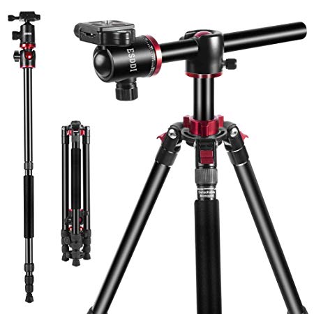 Camera Tripod ESDDI 75 inch Aluminum Alloy Horizontal Professional Tripod with 360 Degree Ball Head Monopod for Canon Nikon Sony DSLR Cameras