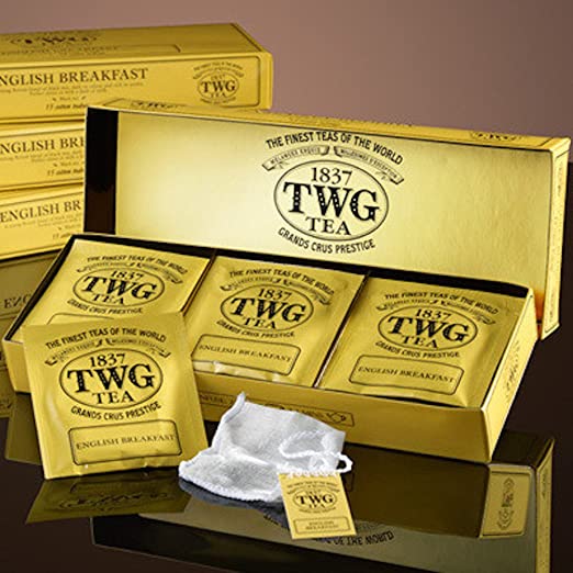 TWG Tea 1837, English Breakfast, 15 count Hand Sewn Cotton Teabags, (1 Pack)