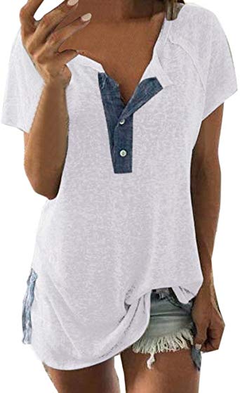 Lookatool Women Short Sleeve Loose Casual Button Blouse T Shirt Tank Tops