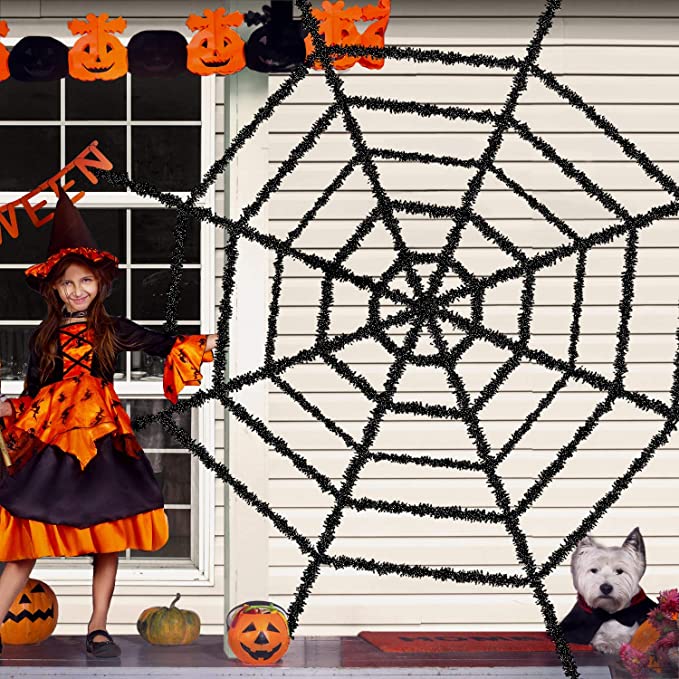 Halloween Shimmering Spider Web Decoration, Giant Cobweb Webbing for Halloween Party Decoration