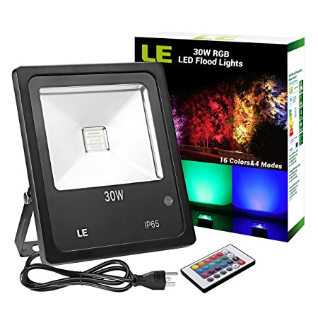 LE Remote Control 30W RGB LED Flood Lights, Colour Changing LED Security Light, 16 Colours & 4 Modes, Waterproof Wall Washer Light