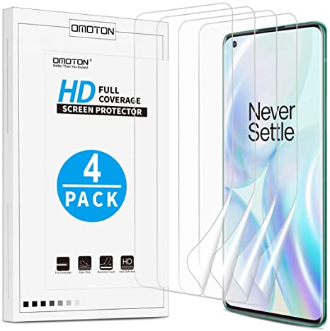 OMOTON [4 Pack] Screen Protector for OnePlus 8 Pro - Ultra Clear, High Definition TPU Protective Film for OnePlus 8 Pro 2020 Released [6.78 Inch]