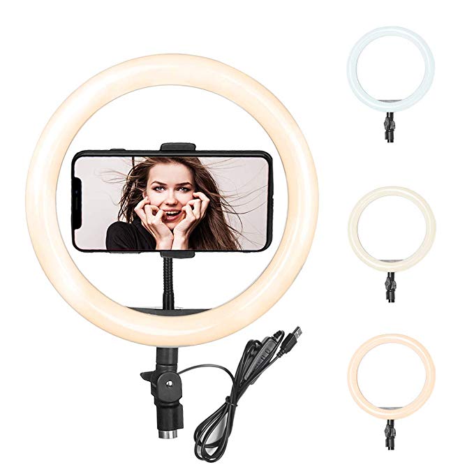 Eocean LED Ring Light, Dimmable Mini Ring Light for YouTube Videos, Selfie Makeup with iPhone/Android Phone, 3 Colors Mode & 10 Level Brightness Temperature 3000K-5000K