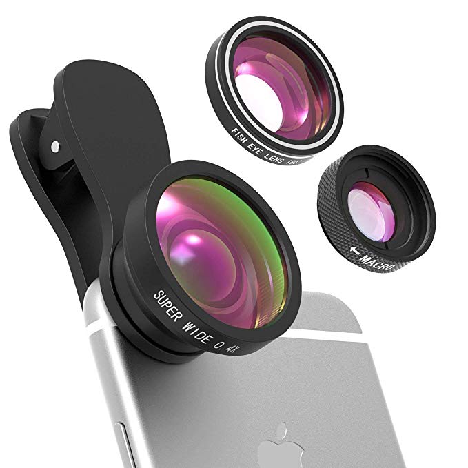 Yantop Cell Phone Camera Lens, 3 in 1 Cell Phone Lens Attachment Kit 0.4X Wide Angle Lens   180°Fisheye Lens   10X Macro Lens (Screwed Together), Clip-on Cell Phone Lens for iPhone 8/7/6s/6, Android
