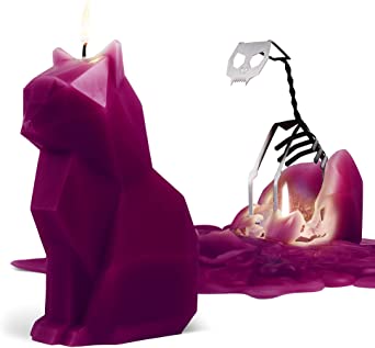 PyroPet Kisa Cat Skeleton Candle - Cute Cat Candle Gifts for Women - Gothic Bedroom Decor - Unique Spooky Shaped Candles, Burgundy