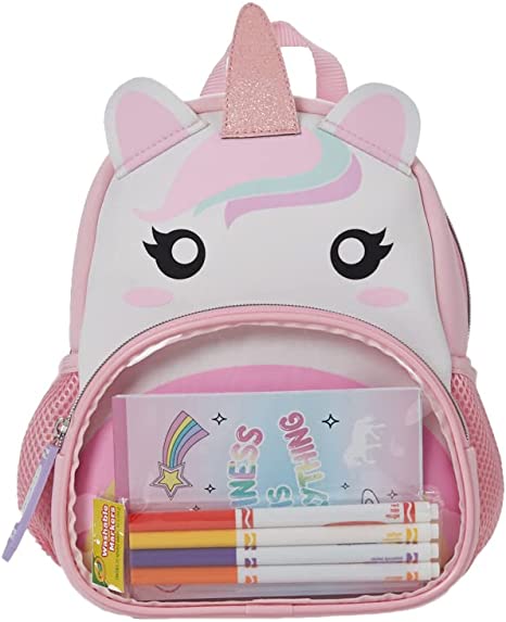 Crayola Neoprene Unicorn Mini Backpack for Girls & Toddlers with Crayola Markers & Notepad, 10 inch, Pink