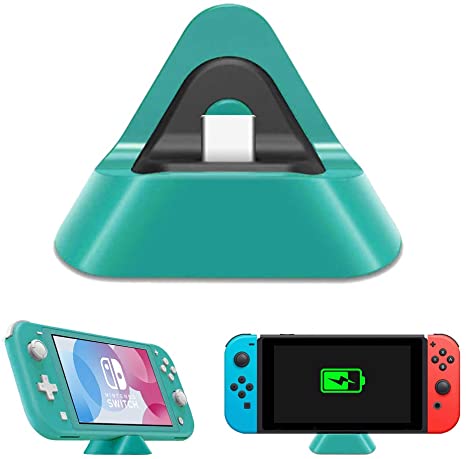 NexiGo Charger Dock for Switch/Nintendo_Switch Lite, Compact Triangular Charger Docking Station Compatible with Switch/ Switch Lite with Type C Port (Turquoise)