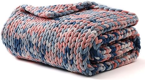 YnM Weighted Blanket, Handmade Chunky Knitted Design, Soft and Cozy, Temperature Regulating and Breathable, Machine Washable Throw for Sleep or Home Decor (Pink Sky Tie-Dyed, 50x60 Inch, 10lbs)