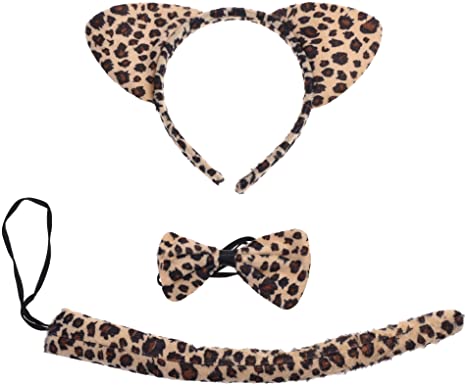 Bluecell Kitty Cat Ears Tail and Bow Tie Party Costume kit (Leopard Print Color) Yellow