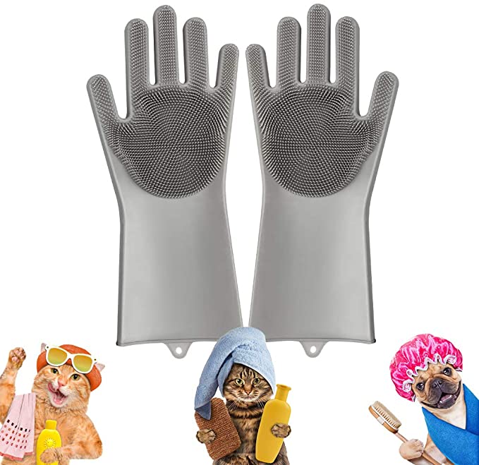 Pet-Grooming-Gloves for Bathing & Hair-Removal, Dog and Cat Brush Bath-Scrubber Glove, Pets Silicone Scrubbing Gloves for Shedding, Pet Shower Attachment Supplies for Anti-Bite & Anti-Scratch