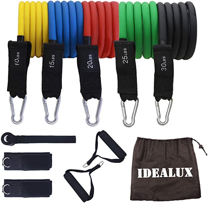 IDEALUX Resistance Tube Set, Arm Resistance Tube with Handles Stackable Exercise Bands with Carrying Bag, Foam Handles,Door Anchor Attachment, Legs Ankle Straps, for Practicing, Arm Muscles Practicin