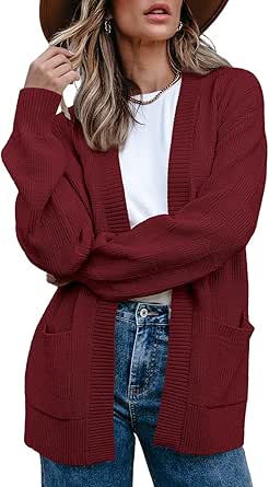 Sidefeel Women's 2024 Fall Long Sleeve Open Front Checkered Cardigan Sweaters Trendy Loose Fit Chunky Knit Sweaters Outwear