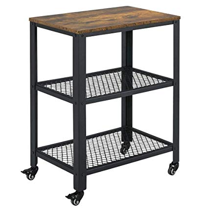 Yaheetech Industrial Side Table with Storage Shelves, 3-Tier End Table for Living Room, Easy Assembly, Wood Look Accent Furniture with Metal Frame, Rustic Brown