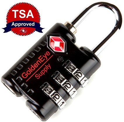 Superior Grade Luggage Lock, TSA Accepted & Approved, Travel Sentry Certified, 3 Digit, Heavy Duty, Combination Safety Padlock, Premium Bag & Baggage Lock by GoldenEye Supply (1 Lock Per Package)