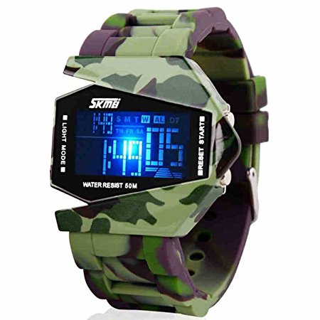 LED Military cool waterproof noctilucent plane design digital watch for boys Size M