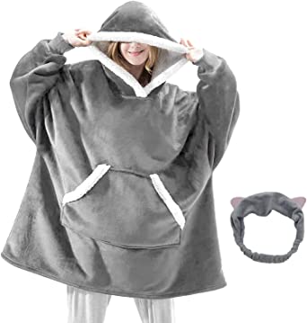 Muudee Wearable Oversized Hoodie Blanket - Cozy Sweatshirt with Giant Pocket and Sleeves Super Warm Sherpa for Men & Women Fits