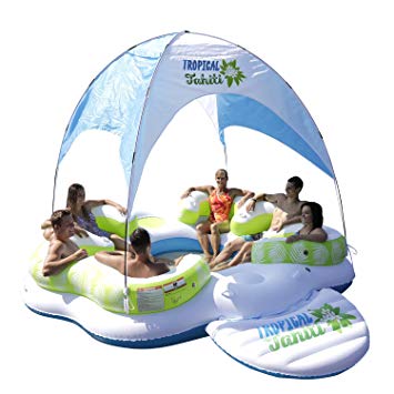 Sun Pleasure Tahiti Floating Canopy Island - Pump NOT INCLUDED - Giant Inflatable Float - use in Lake, Ocean, River, Pool Floats for up to 6 PEOPLE - 1 YEAR GUARANTEE