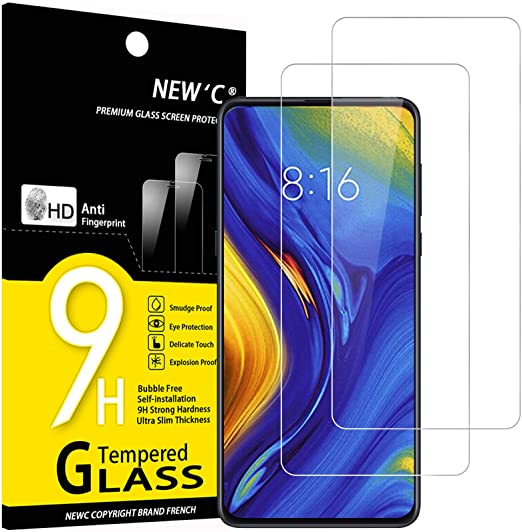 NEW'C 2 Unidades, Protector de Pantalla para Xiaomi Mi Mix 3, Antiarañazos, Antihuellas, Sin Burbujas, Dureza 9H, 0.33 mm Ultra Transparente, Vidrio Templado Ultra Resistente