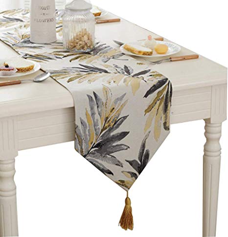 ZebraSmile Various Sizes 100% Polyester Leaves Table Runners with Tassels for Dining Table Decoration Home Decor 13 X 48 inches