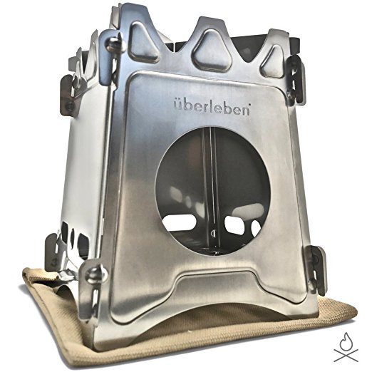 Überleben Stöker Flatpack Stainless Wood Stove, Compact & Collapsible for Emergency Survival, Bushcraft, or Backpacking