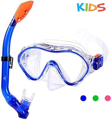 SKL Kids Snorkel Set Dry Top Snorkel Mask Snorkeling Gear Anti-Fog Anti-Leak Scuba Diving Mask and Snorkel Set for Children, Boys, Girls, Youth, Junior Aged 6-15